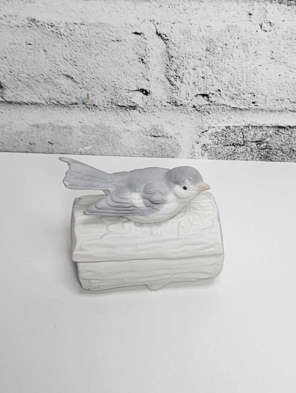Vintage Porcelain Bluebird Trinket Box Bird Figurine Jewelry Box